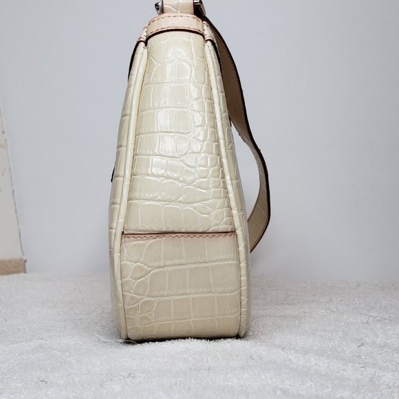 Vintage Liz Claiborne Purse Bag Off White Pink Alligator Imprint Shoulder - Picture 6 of 14